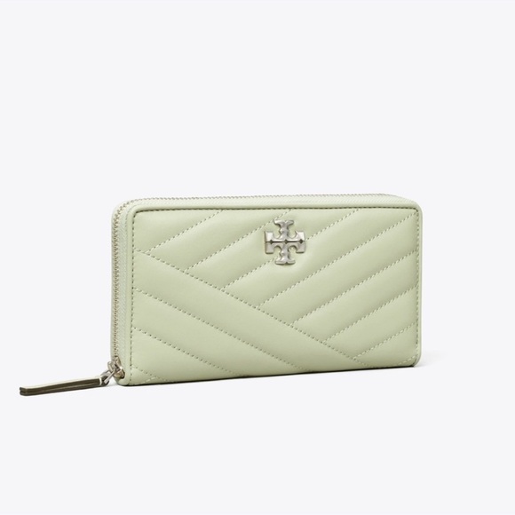 Tory Burch Kira Chevron Quilted Leather Zip Continental Wallet in Pine Frost - Picture 2 of 11